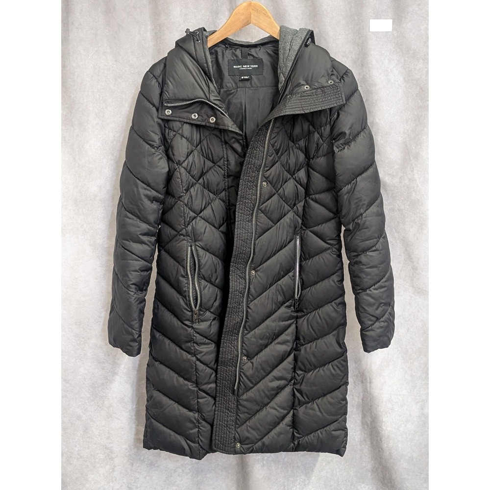 Marc New York Andrew Marc‎ Down Puffer Hoodie Coat Women Small Black